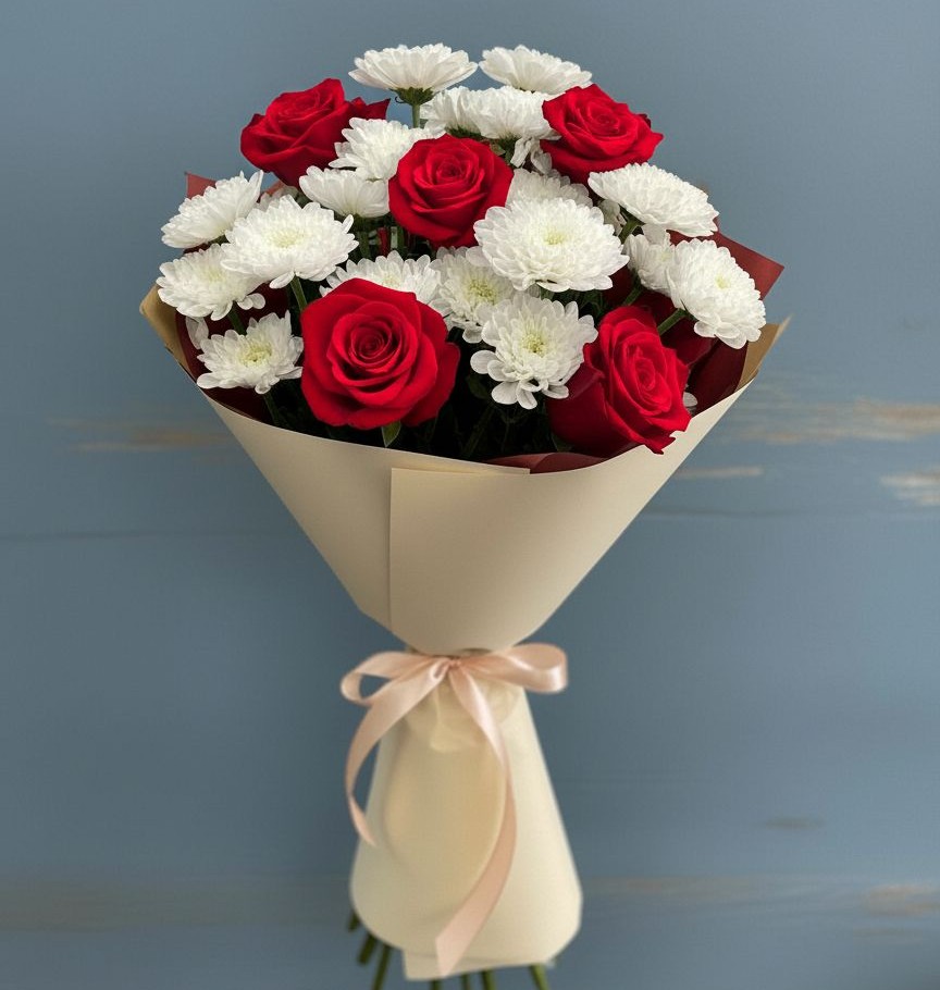 Букет цветов из: Розы и Хризантемы в Яковлевка Приморского края