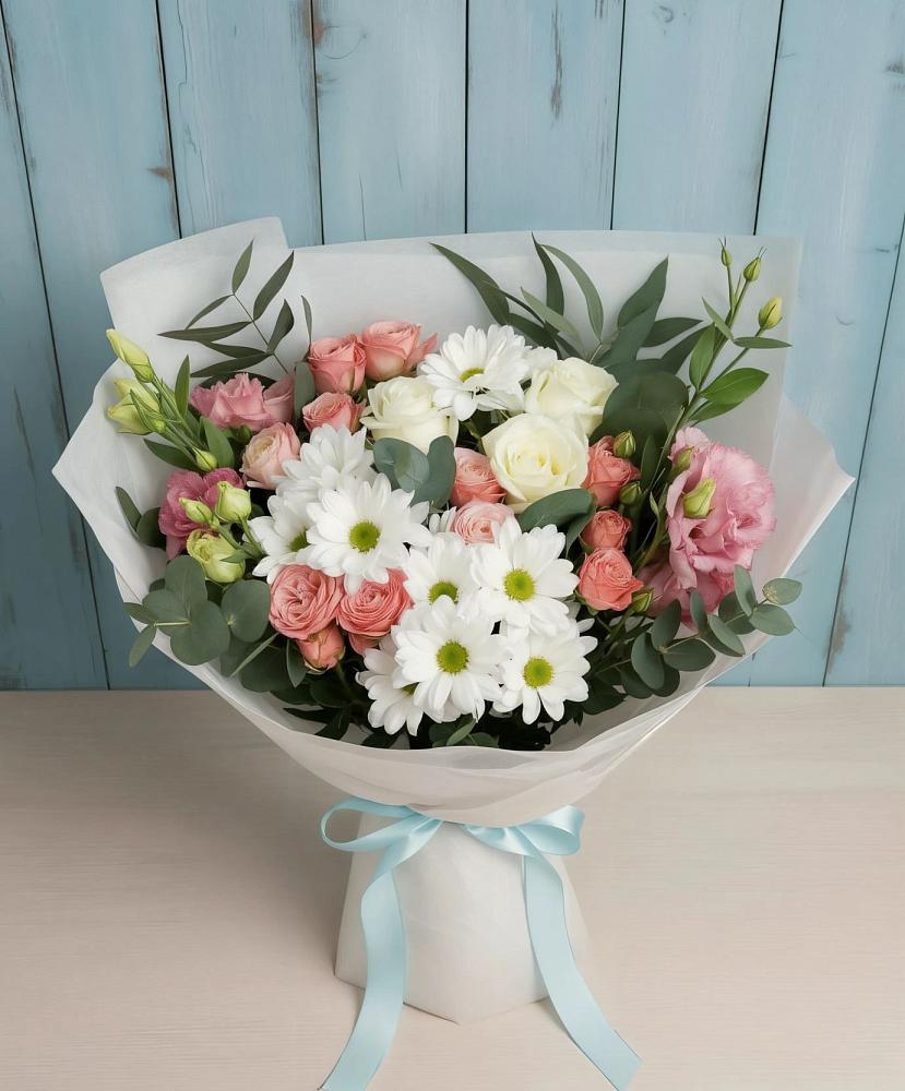Букет цветов из: Розы, Лизиантусы и Хризантемы в Яковлевка Приморского края