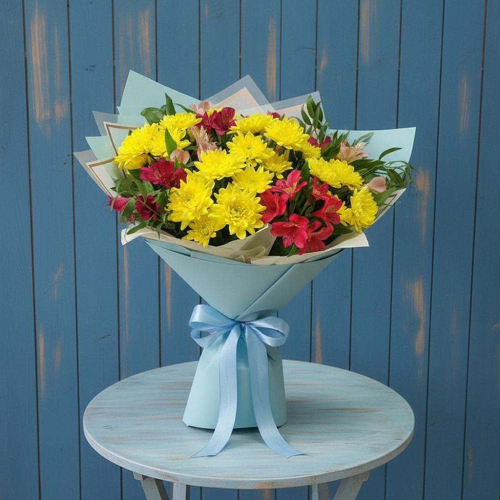 Букет цветов из: Альстромерии и Хризантемы в Яковлевка Приморского края
