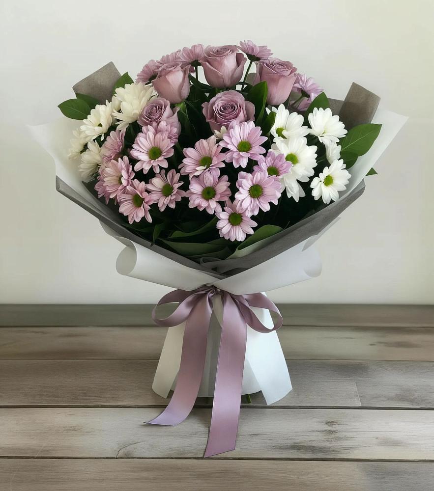 Букет цветов из: Хризантемы и Розы в Яковлевка Приморского края