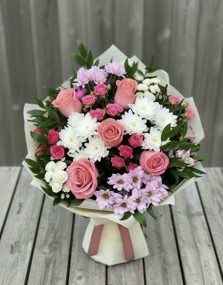 Букет цветов из: Альстромерии, Гвоздики, Розы и Хризантемы в Яковлевка Приморского края