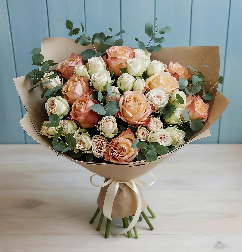 Букет цветов из: Альстромерии и Розы в Яковлевка Приморского края