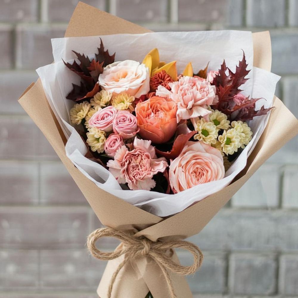 Букет цветов из: Гвоздики, Хризантемы и Розы в Яковлевка Приморского края