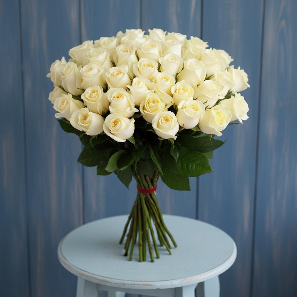 Букет 51 Белая роза Эдлесс Лав в Яковлевка Приморского края