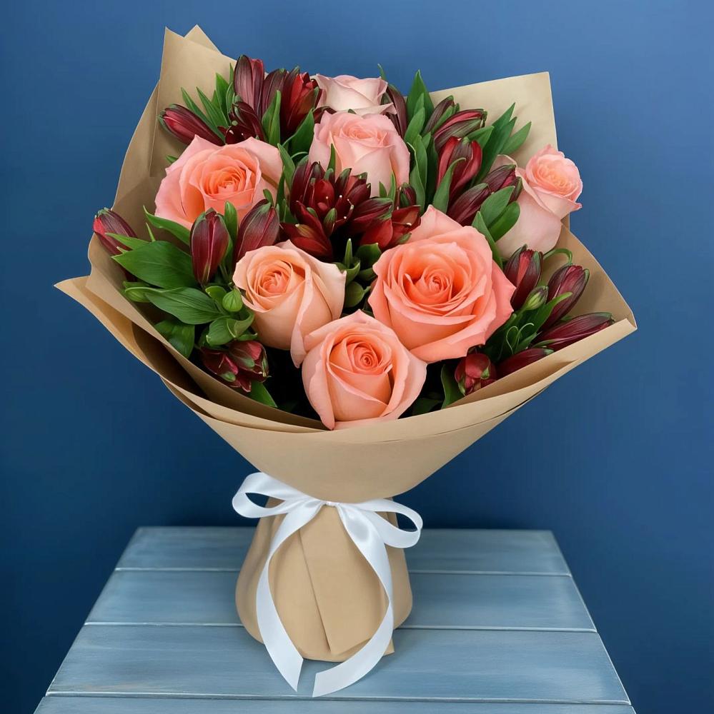 Букет цветов из: Розы и Альстромерии в Яковлевка Приморского края