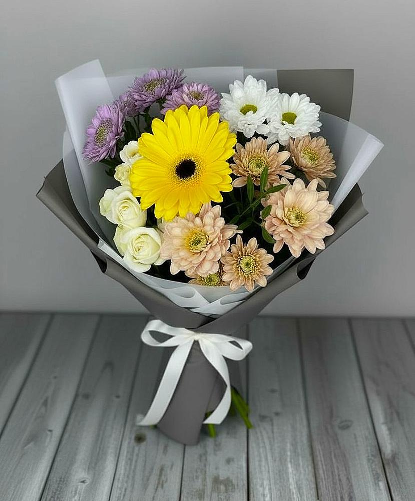 Букет цветов из: Розы, Герберы и Хризантемы в Яковлевка Приморского края