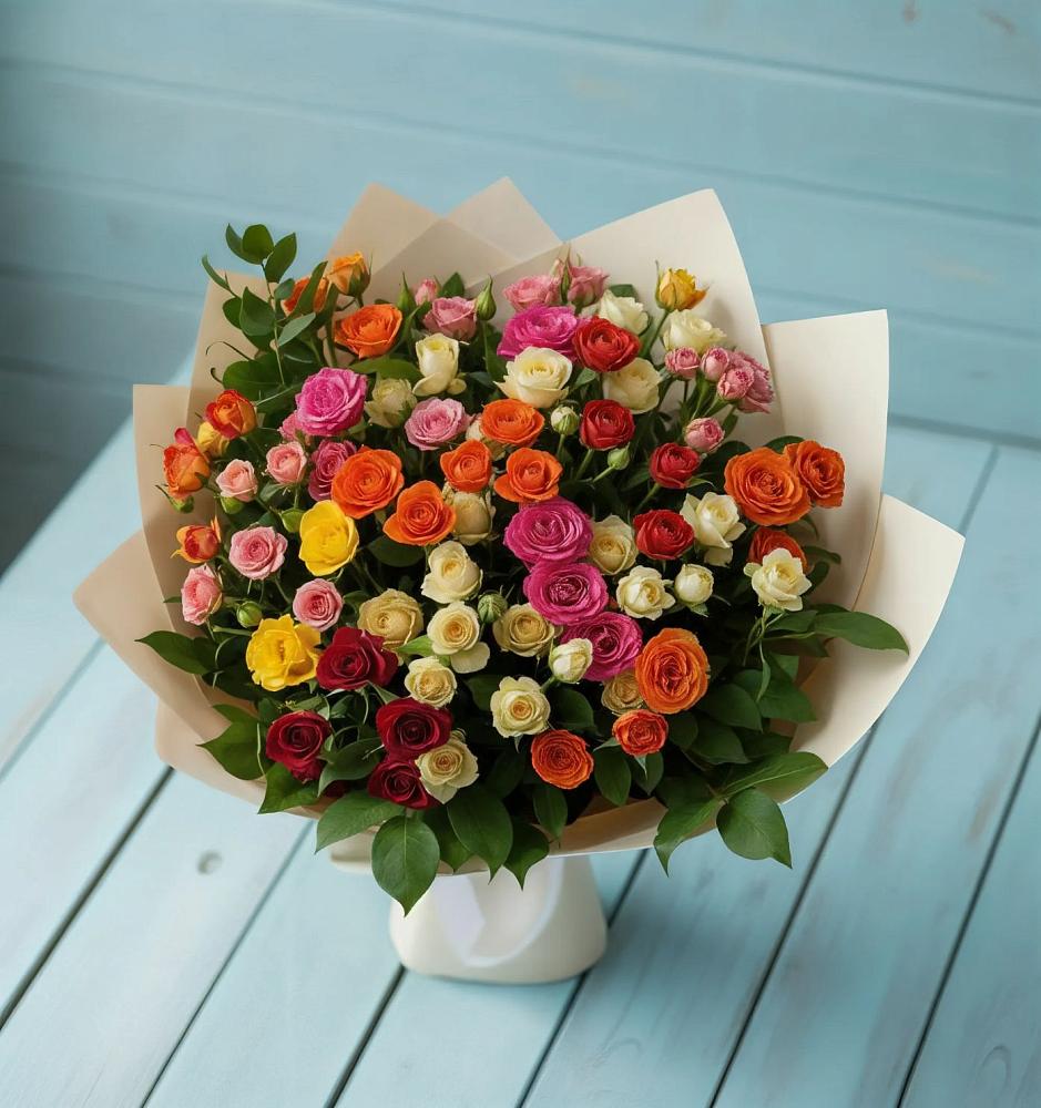 Букет Микс из разноцветных кустовых роз в Яковлевка Приморского края