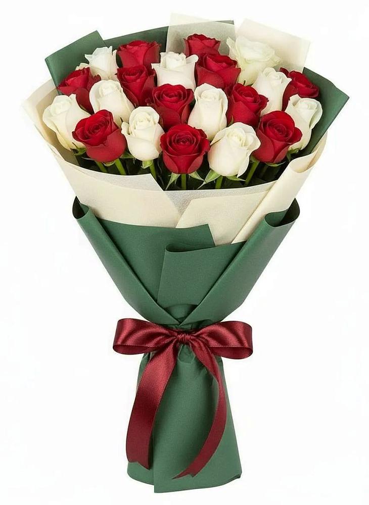 Букет Микс из красных и белых роз в Яковлевка Приморского края