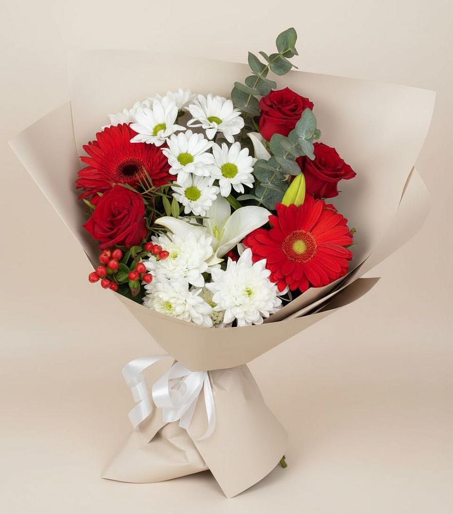 Букет цветов из: Розы, Хризантемы, Герберы и Лилии в Яковлевка Приморского края