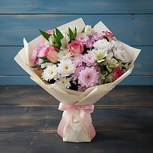 Букет цветов из:  Хризантемы, Альстромерии и Розы в Яковлевка Приморского края