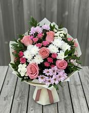 Букет цветов из:  Альстромерии, Гвоздики, Розы и Хризантемы в Яковлевка Приморского края
