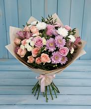 Букет цветов из:  Хризантемы, Розы и Альстромерии в Яковлевка Приморского края