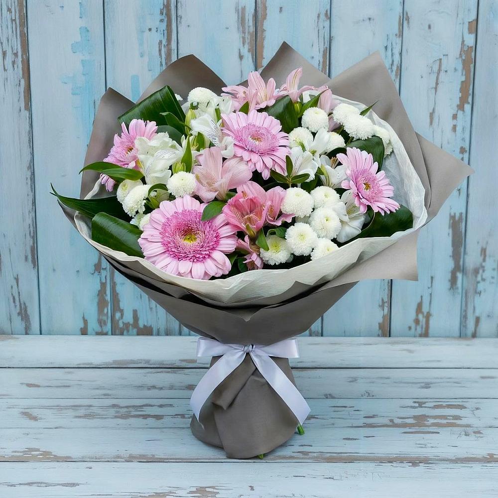 Букет цветов из: Герберы, Альстромерии и Хризантемы в Яковлевка Приморского края