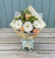 Букет цветов из:  Герберы, Розы и Хризантемы в Яковлевка Приморского края