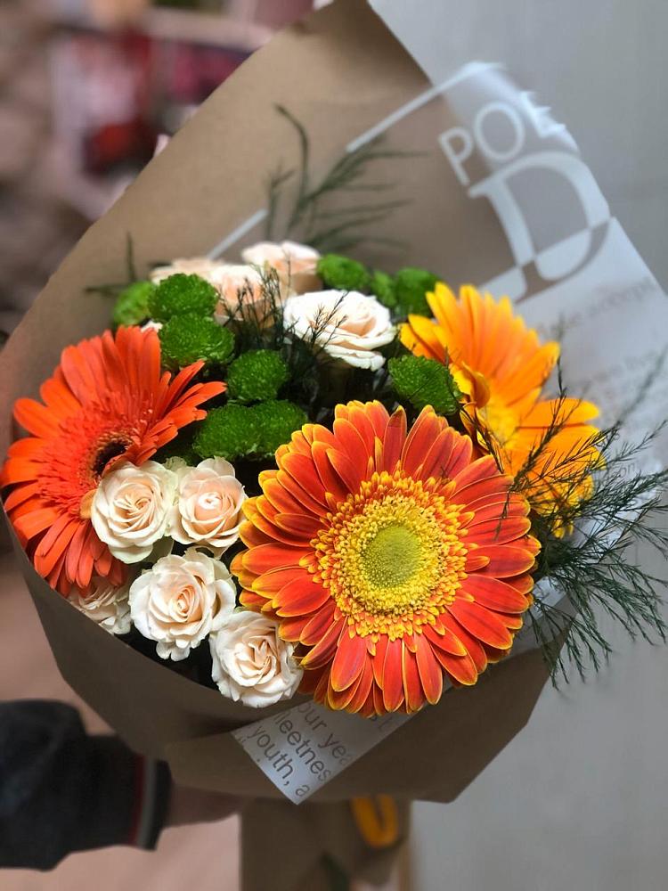 Букет цветов из: Герберы, Хризантемы и Розы в Яковлевка Приморского края