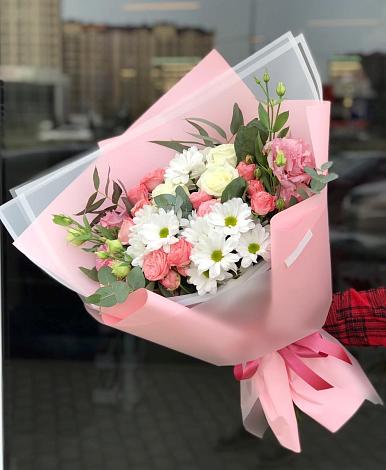 Букет цветов из: Розы, Лизиантусы и Хризантемы в Яковлевка Приморского края