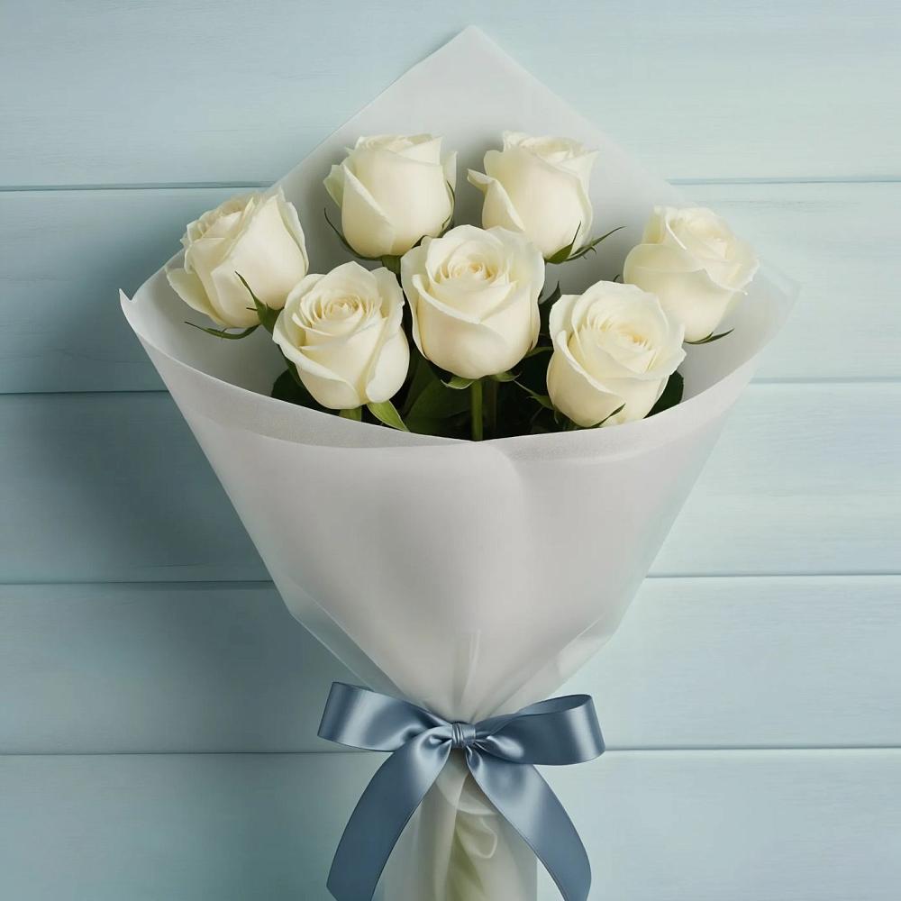 Букет 7 Белых роз Эдлесс Лав в Яковлевка Приморского края